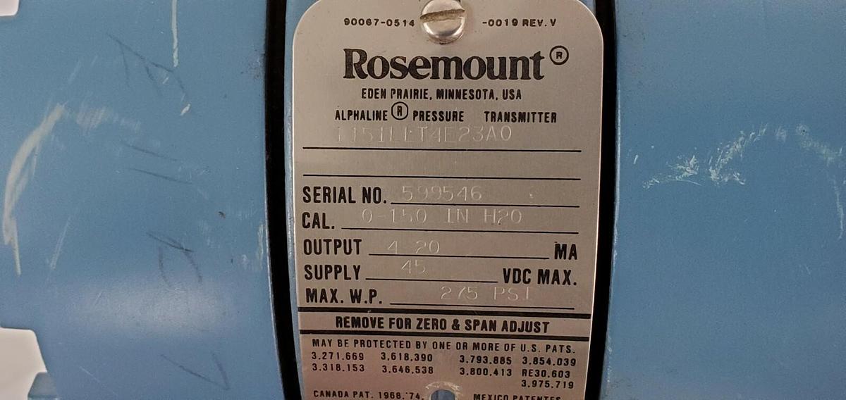 Used ROSEMOUNT 1151LLT4E23A0 PRESSURE TRANSMITTER ASSEMBLY A-105-GSDY