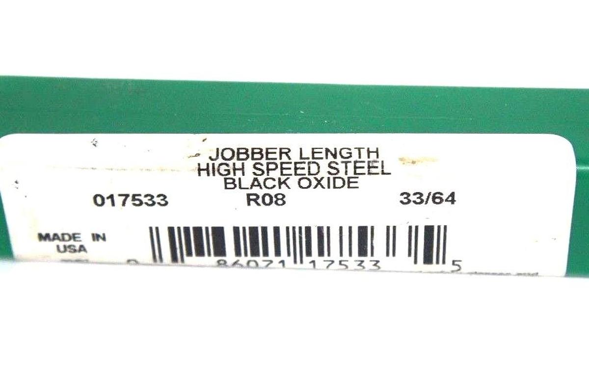 Used NEW PRECISION TWIST DRILL 017533 33/64" JOBBER LENGTH HSS BLACK OXIDE R08
