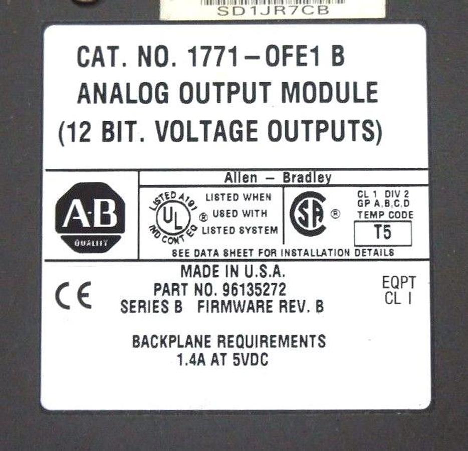 Used ALLEN BRADLEY 1771-OFE1 ANALOG OUTPUT MODULE SER B, F/W REV B W/ 1771-WC