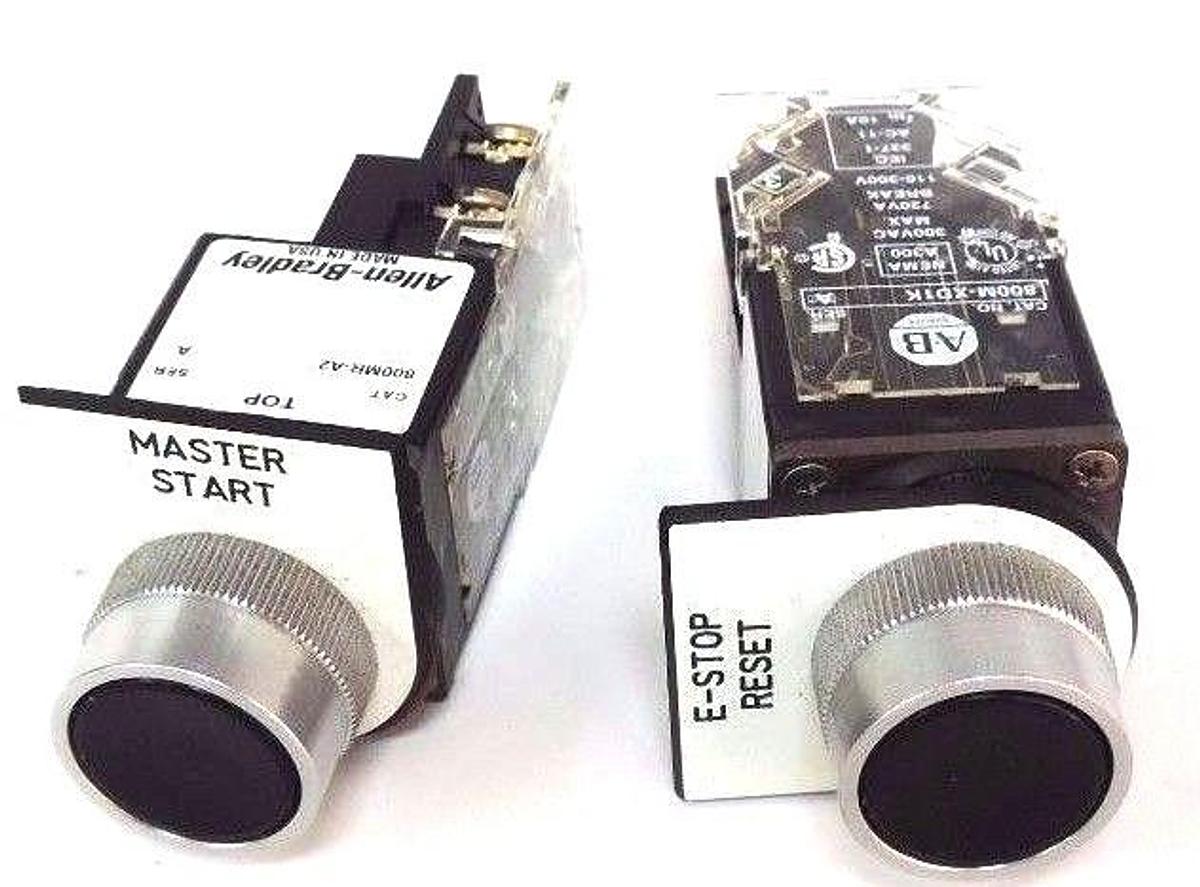 Used LOT OF 2 ALLEN BRADLEY 800MR-A2 PUSH BUTTONS SER. A W/ 800M-XD1K SER. A CONTACTS
