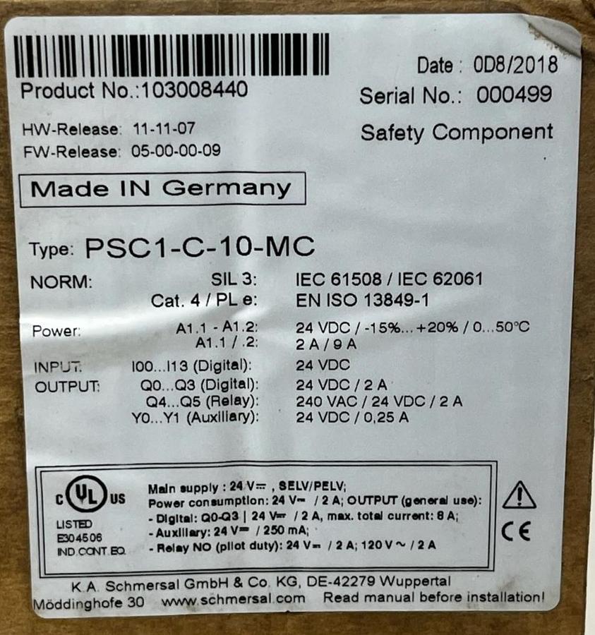 Used Schmersal PSC1-C-10-MC Compact Programmable Safety Controller 103008440 NSMP
