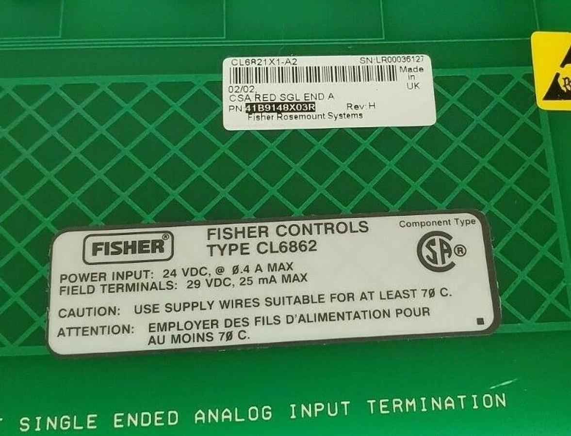 Used FISHER CONTROLS 41B9148X03R TYPE: CL6862 41B9145 REDUNDANT SINGLE ANALOG INPUT