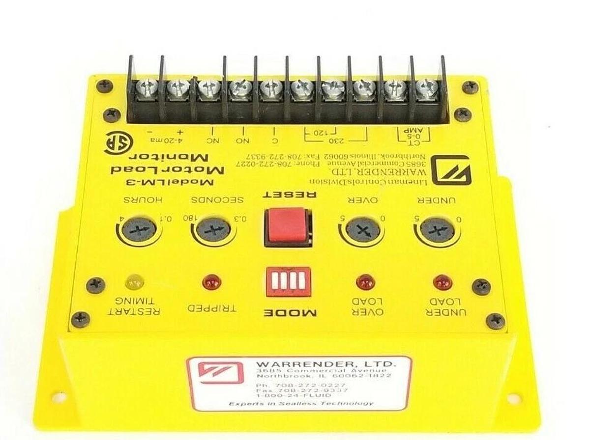 Used WARRENDER MODEL LM-3 MOTOR LOAD MONITOR LM3, 115/230 VAC