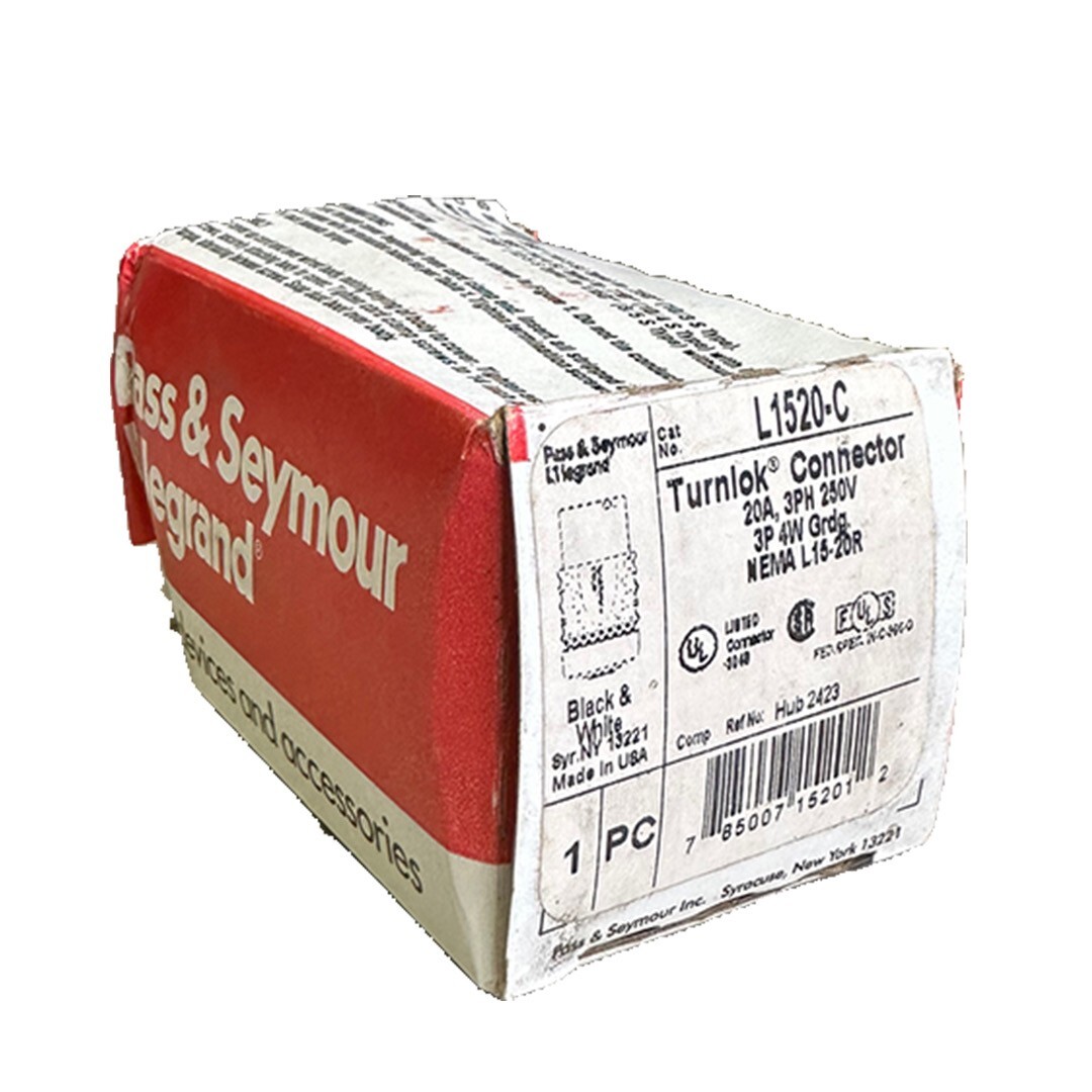 Used NEW PASS & SEYMOUR L1520-C / L1520C Turnlok CONNECTOR 20A 3PH 250V BLACK & WHITE