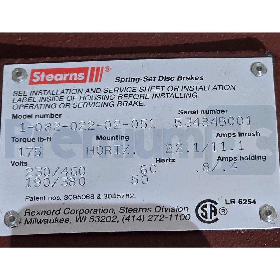 Stearns 1-082-022-02-051 | 108202202051 Spring-Set Motor Brake 175lb-ft 230/460V