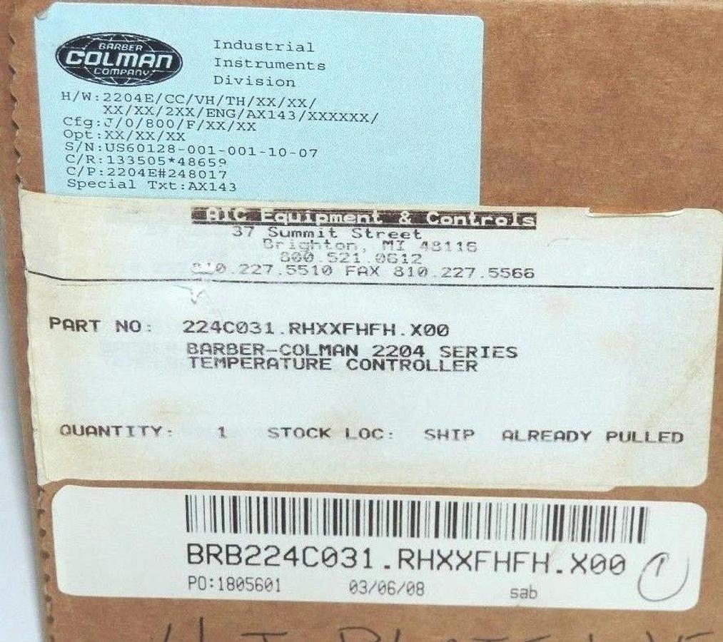 Used NIB BARBER-COLMAN 224C031.RHXXFHFH.X00 TEMPERATURE CONTROLLER 2204 SERIES