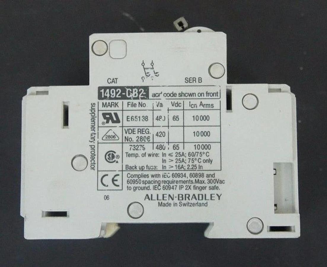 Used ALLEN BRADLEY 1492-CB2G070 CIRCUIT BREAKER 7 AMP, SER B, 1492CB2G070
