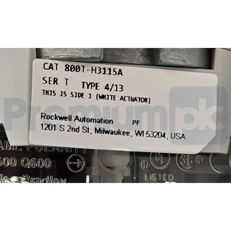 Allen Bradley 800T-H3115A /T 30mm Selector Switch 2-Pos Cylinder Lock 1-NO/1-NC