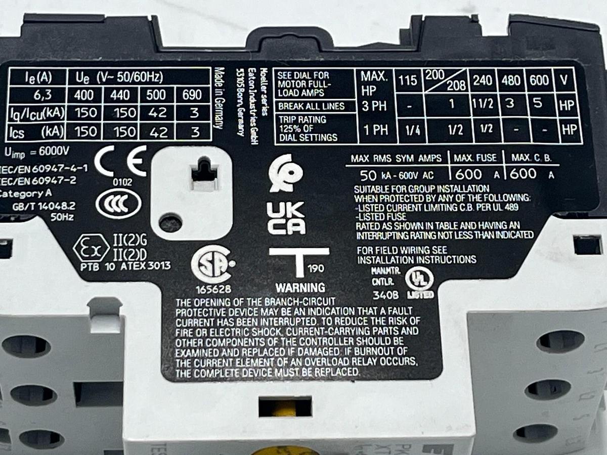 Used LOT OF 2 EATON XTPR6P3BC1-GR1 Manual Motor Protector, Starter / Overload Relay