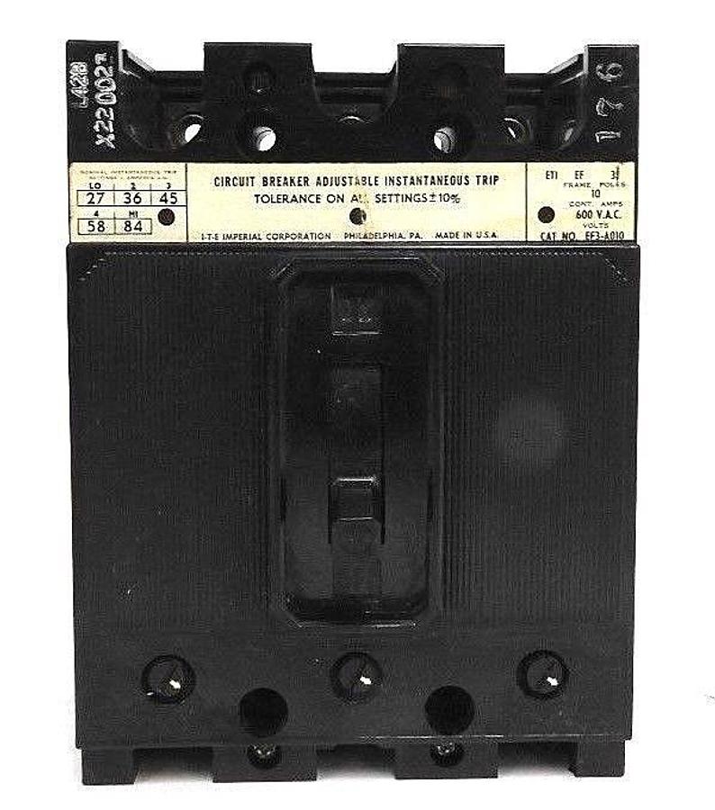 Used ITE SIEMENS EF3-A010 CIRCUIT BREAKER 10 AMPS, 600 VAC, 3 POLE, EF FRAME