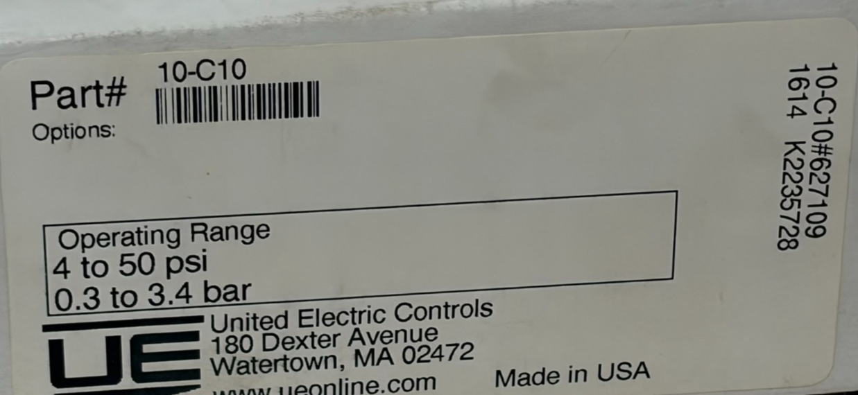 Used United Electric Controls 10-C10 Pressure Switch 4-50 PSI 10 Series New in Box