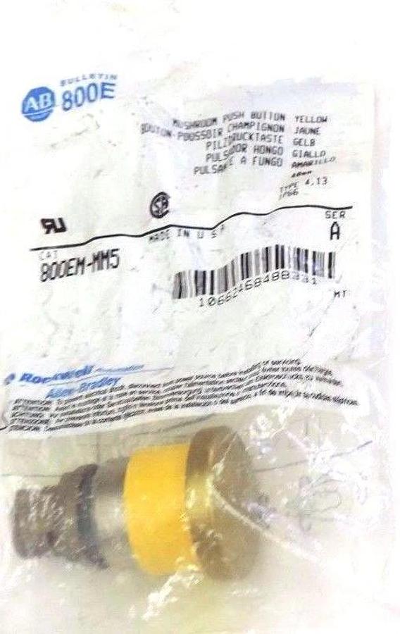 Used NEW ALLEN BRADLEY 800EM-MM5 MUSHROOM PUSH BUTTON YELLOW, 800EMMM5 SER. A