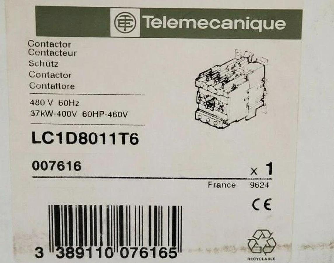 Used NIB TELEMECANIQUE LC1D8011T6 CONTACTOR 480V 60HZ