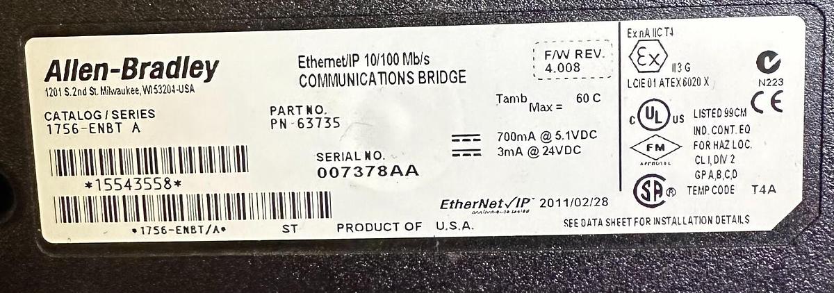 Used ALLEN BRADLEY 1756-ENBT /A ControlLogix EtherNet/IP 10/100Mb/s COMMS MODULE