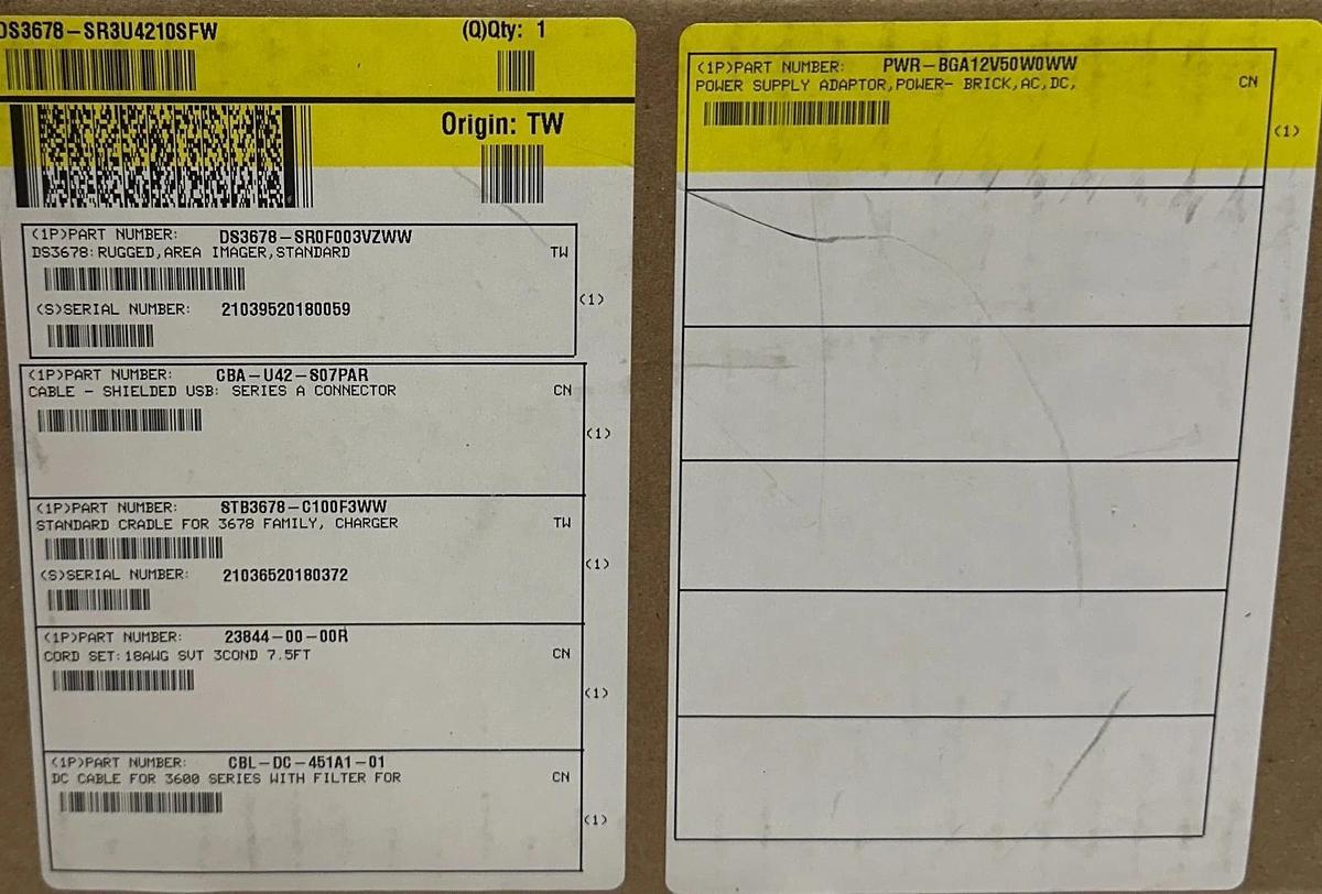 Used ZEBRA DS3678-SR3U4210SFW / DS3678-SR0F003VZWW BARCODE SCANNER KIT SR FIPS NSFS