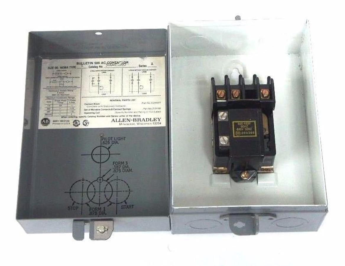 Used ALLEN BRADLEY 50O-T0B93 CONTACTOR W/ 69A288 COIL & ENCLOSURE