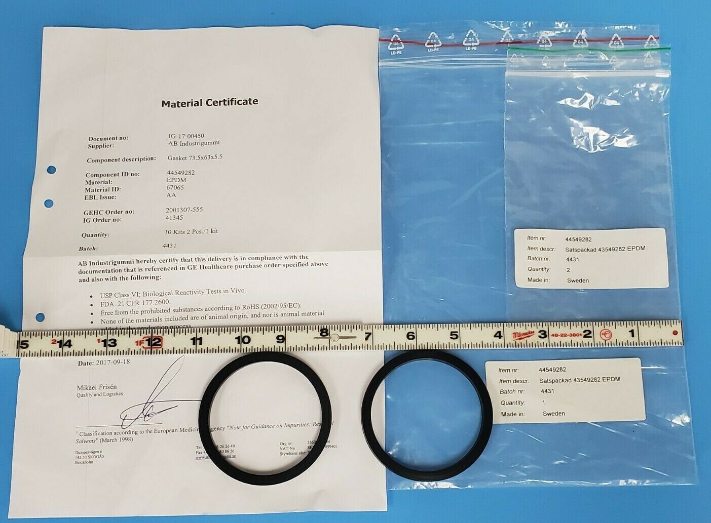 Used LOT OF 2 NEW GE HEALTHCARE 44-5492-82 GASKETS 73.5x63x5.5 EPDM 44549282
