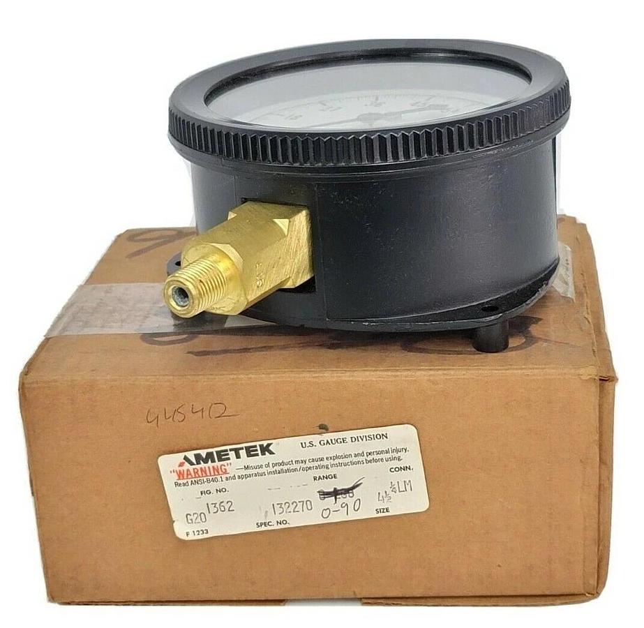 Used NEW AMETEK FIG. NO. 1362 G20 PRESSURE GAUGE 0-90 PSI SPEC. NO. 132270