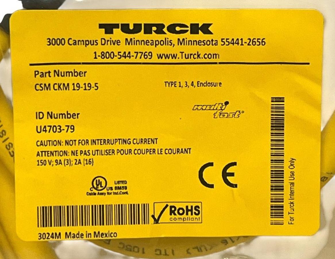 Turck CSM CKM 19-19-5 Multifast Cable M23 Male-Female 5m Double-Ended #U4703-79