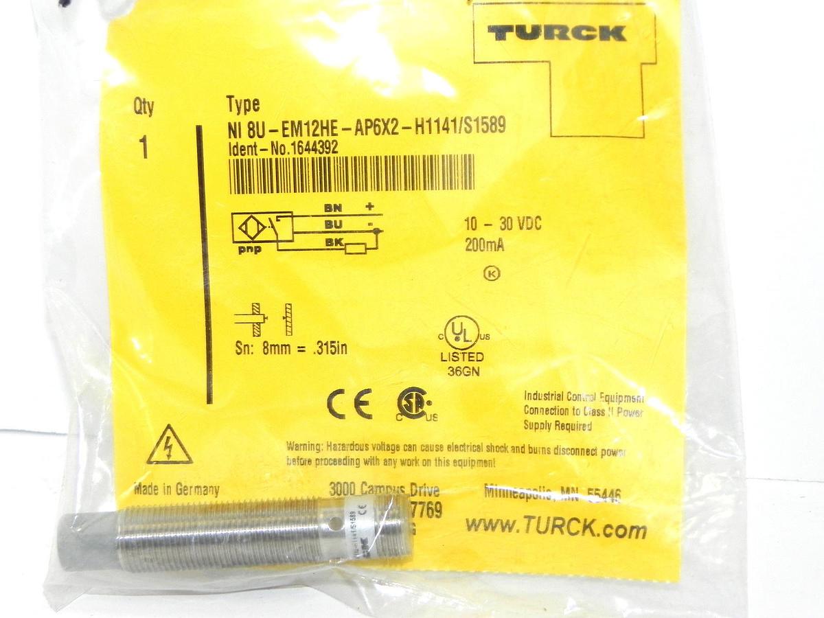 Used NIB TURCK NI8-UEM12HE-AP6X2-H1141/S1589 PROXIMITY SENSOR IDENT-NO. 1644392