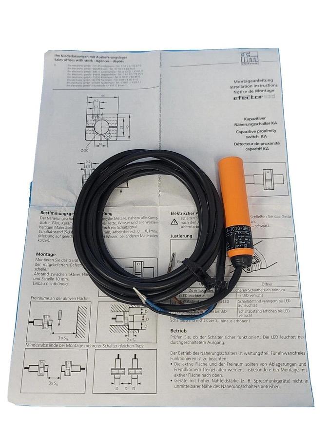 Used NIB IFM EFECTOR KA-3010-BPKG PROXIMITY SWITCH CAPACITIVE KA5003, 10-36VDC