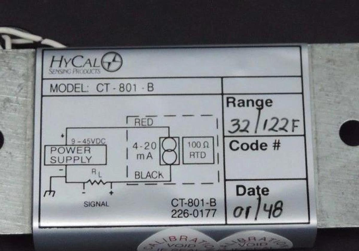 Used NIB HYCAL SENSING PRODUCTS CT-801-B TRANSMITTER RANGE 32-122 DEG.F, CT801B2