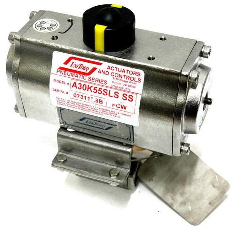 Used UNITORQ A30K55SLS SS PNEUMATIC ACTUATOR W/ APOLLO 76-603-01 THREADED BALL VALVE