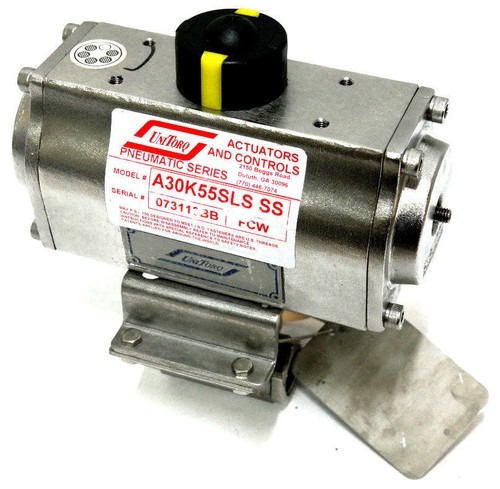 Used UNITORQ A30K55SLS SS PNEUMATIC ACTUATOR W/ APOLLO 76-603-01 THREADED BALL VALVE