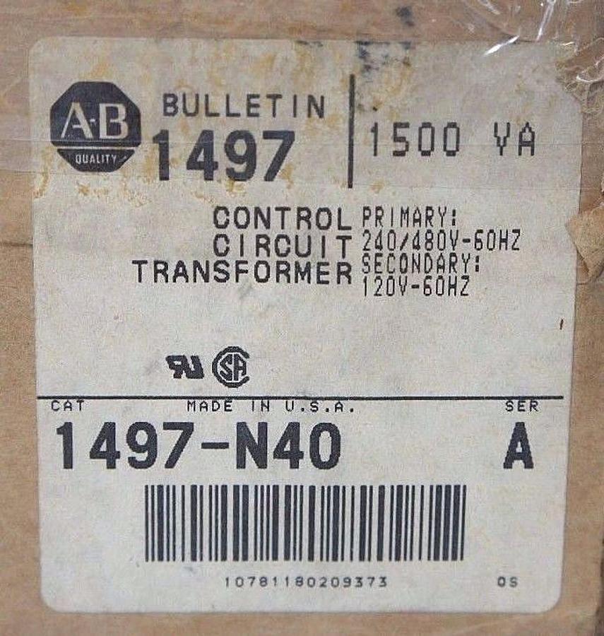 NIB ALLEN BRADLEY 1497-N40 SER. A 1500VA CONTROL CIRCUIT TRANSFORMER 1497N40