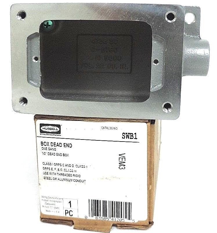 NIB HUBBELL SWB1 ONE GANG 1/2" DEAD END BOX