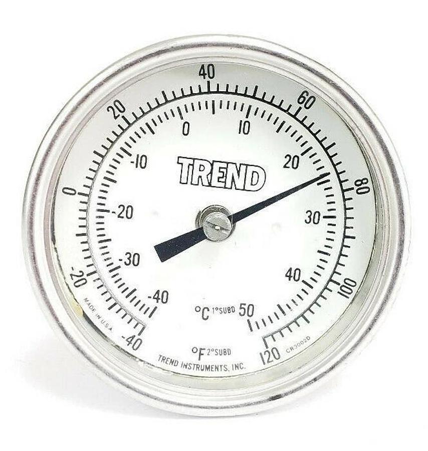 Used TREND INSTRUMENTS -40 TO 120 DEG F / -40 TO 50 DEG C THERMOMETER, 2-1/2" STEM