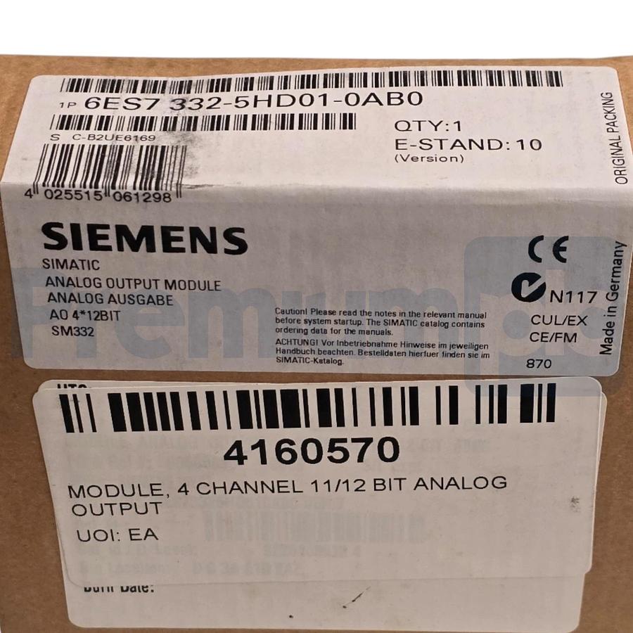 Used Siemens 6ES7332-5HD01-0AB0 SIMATIC S7-300 Analog Output SM 332 4 AO 12-Bit NSFS