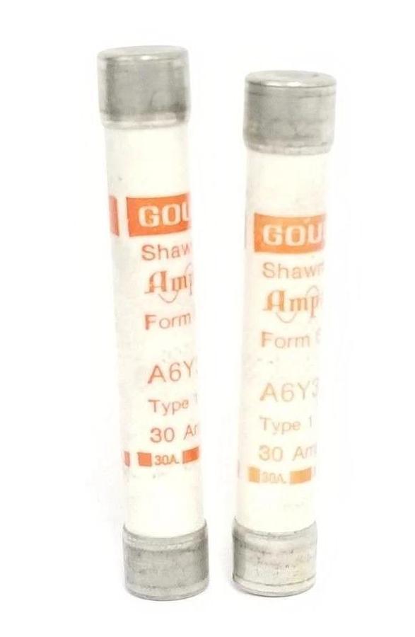 Used LOT OF 2 GOULD SHAWMUT AMP-TRAP A6Y30 FORM 600 FUSES TYPE 1, 30AMP