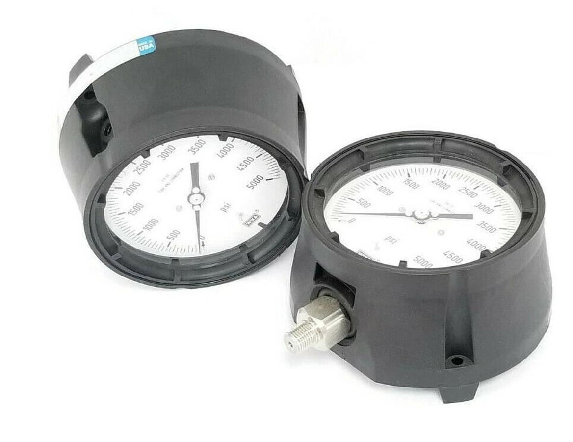 Used LOT OF 2 WIKA 4334567 PROCESS PRESSURE GAUGE 0-5000 PSI 4-1/2'' DIAL 1/2'' IN.