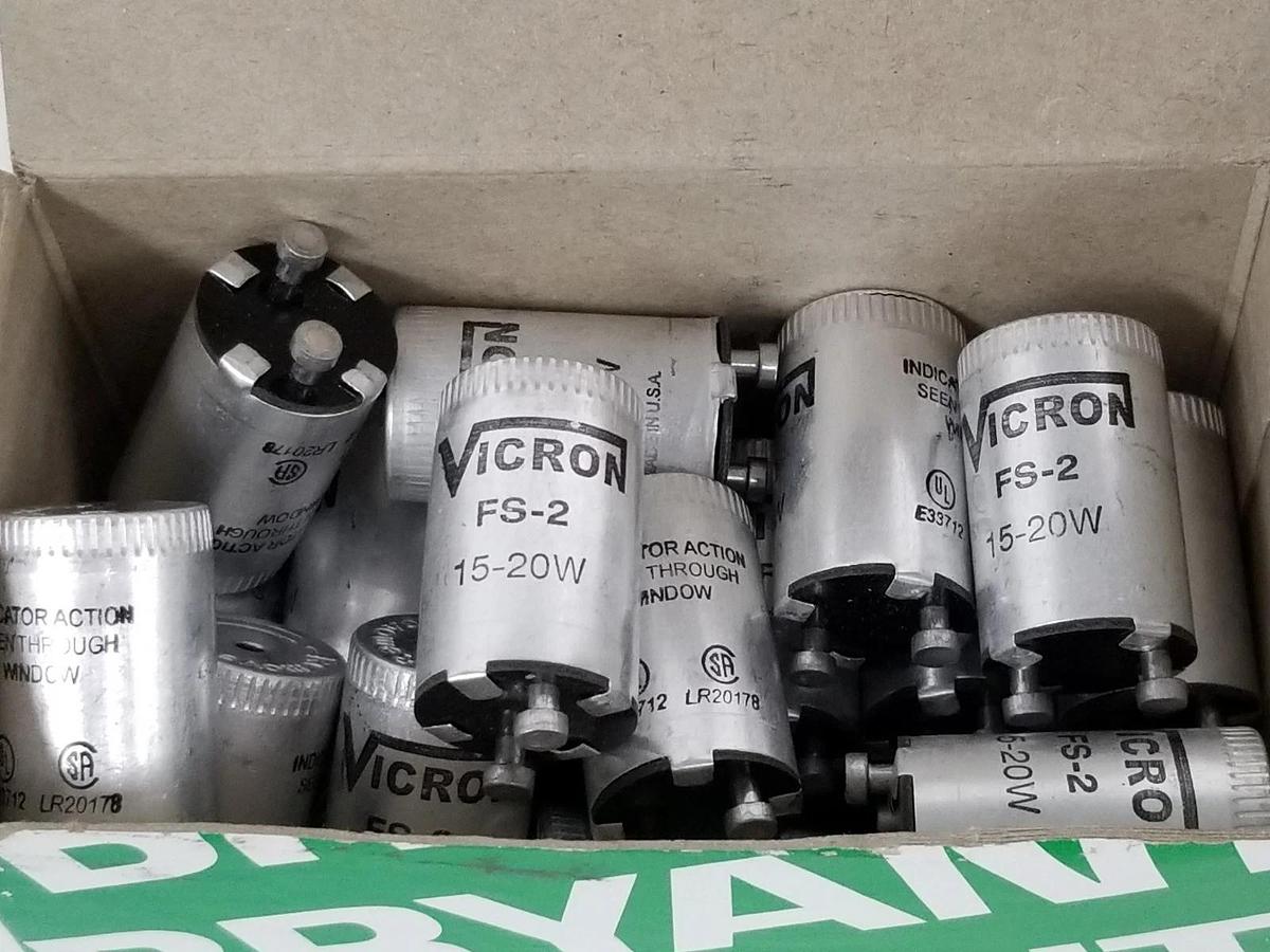 Used BOX OF 25 NEW HUBBELL / BRYANT FS2A FLUORESCENT LAMP STARTERS 14,15,20W 2 PRONG