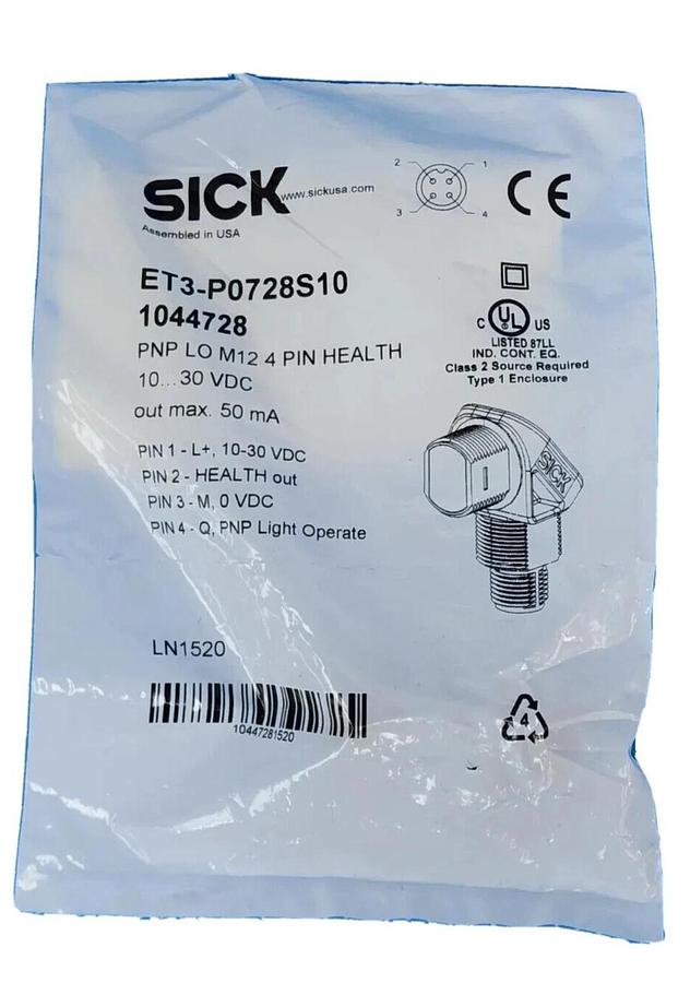 Used NEW SICK ET3-P0728S10 PHOTOELECTRIC SWITCH PNP LO M12 4-PIN HEALTH 1044728