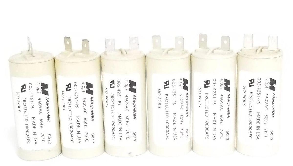 Used LOT OF 6 MAGNETEK 005-4251-PS ELECTROLYTIC CAPACITORS 440V, 4uF, CF4/440, 4251PS