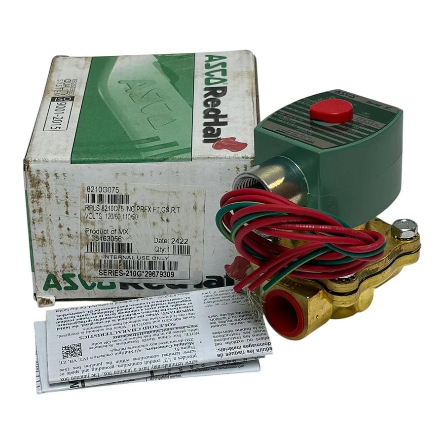 ASCO RedHat 8210G075 2-Way Normally Closed 1/2" NPT Gas Solenoid Valve 120VAC