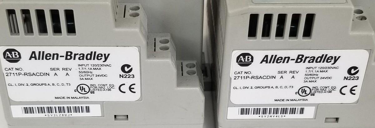 Used LOT OF 2 ALLEN BRADLEY 2711P-RSACDIN POWER SUPPLIES SER A, 24VDC, 2711PRSACDIN