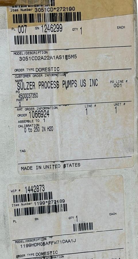 Used Rosemount 3051 Smart Pressure Transmitter & 1199 Remote Diaphragm Seal Assy. New