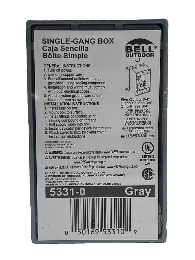 Used LOT OF 9 BELL OUTDOOR 5331‑0 SINGLE GANG BOX 5 x ¾″ GRAY WEATHERPROOF ALUMINUM