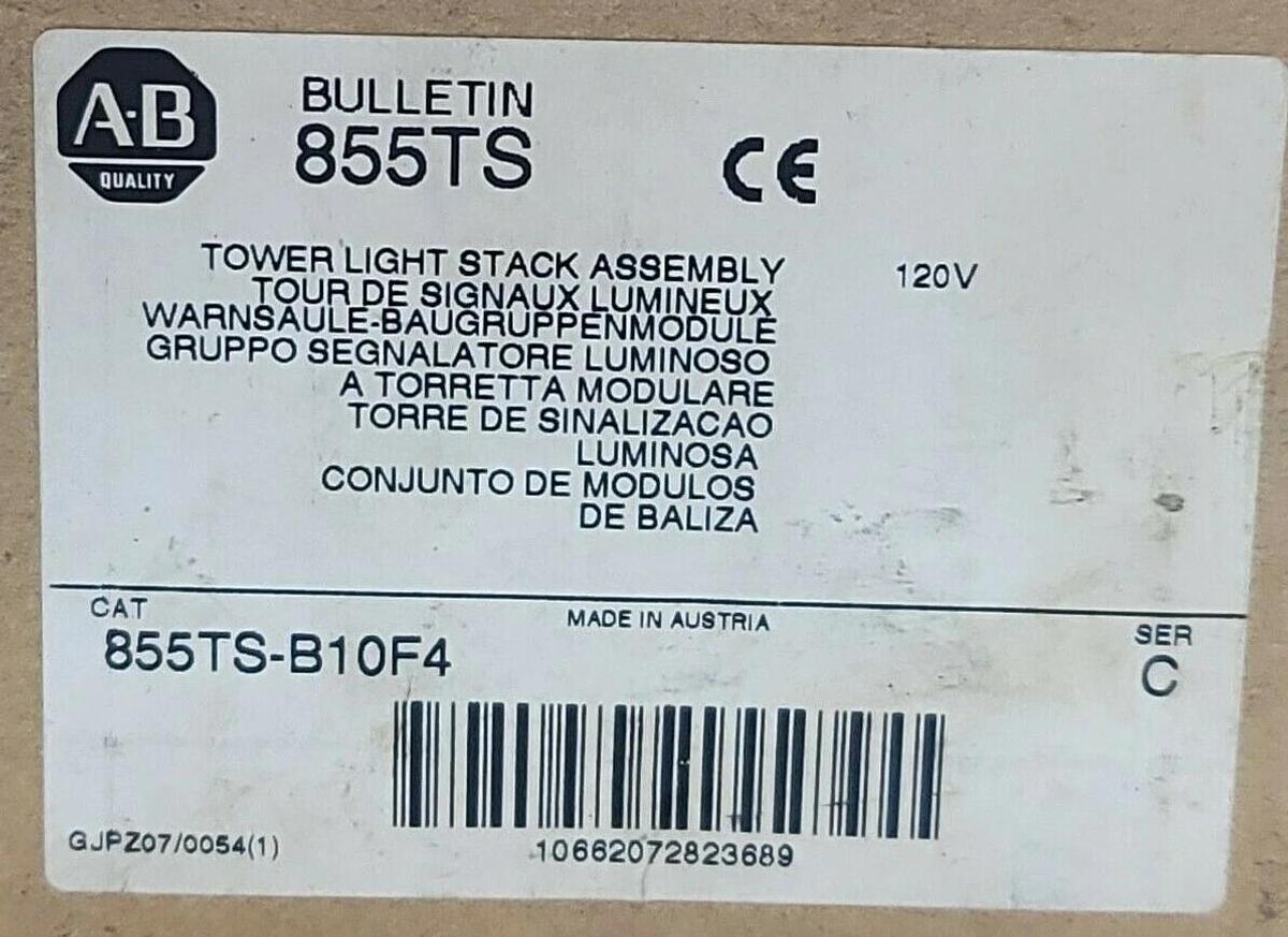 NIB ALLEN BRADLEY 855TS-B10F4 TOWER LIGHT STACK ASSEMBLY 120V SER. C