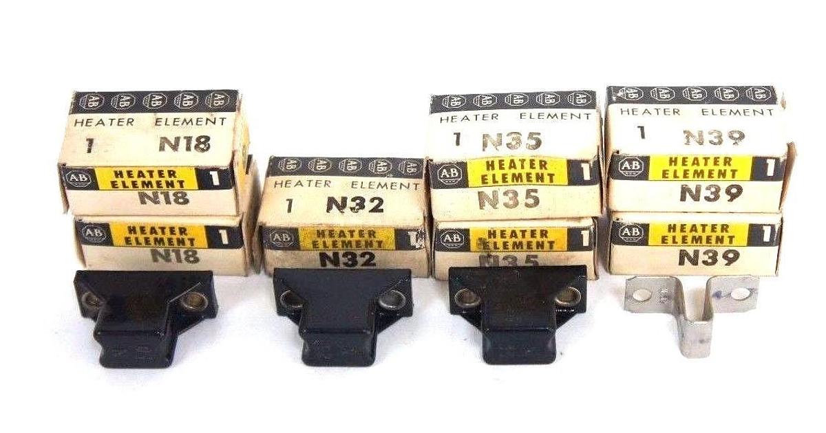 Used LOT OF 7 NIB ALLEN BRADLEY HEATER ELEMENTS (2) N18 (1) N32 (2) N35 (2) N39