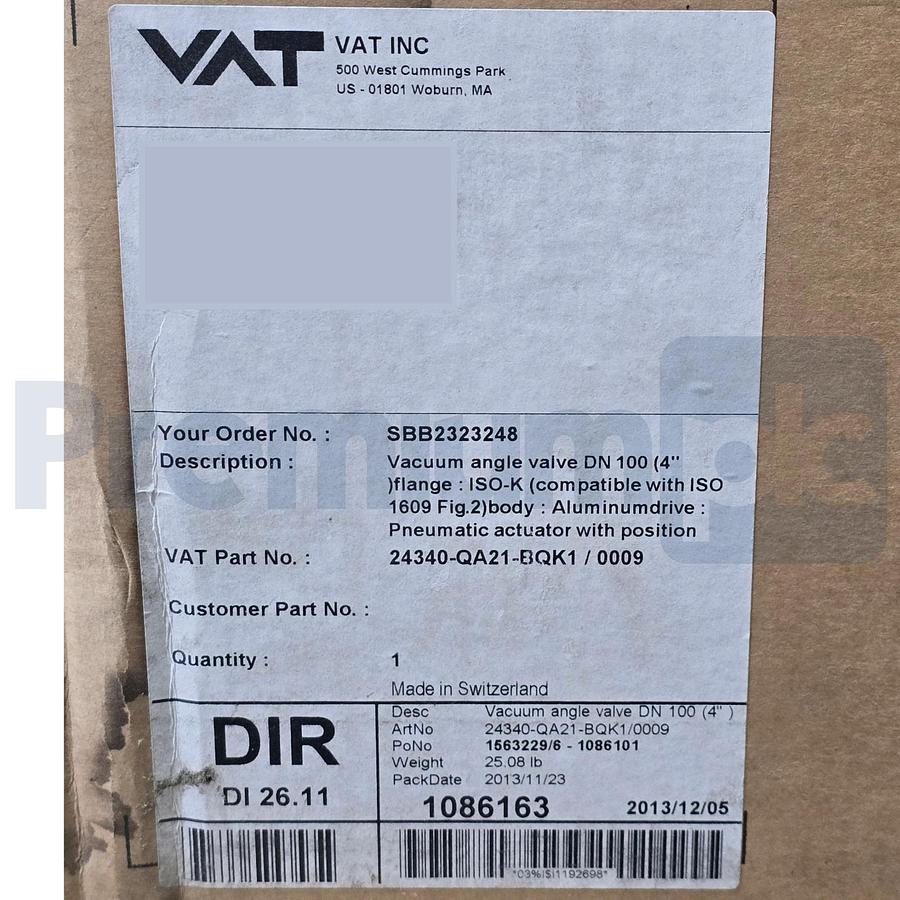 Used VAT 24340-QA21 Vacuum Angle Valve DN100 4" Flange ISO-K 24340-QA21-BQK1/0009 NEW