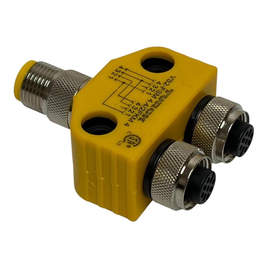 Turck VB2-FSM 4.4/2FKM 4 2-Way M12 Splitter Y-Piece Adapter Block New Surplus