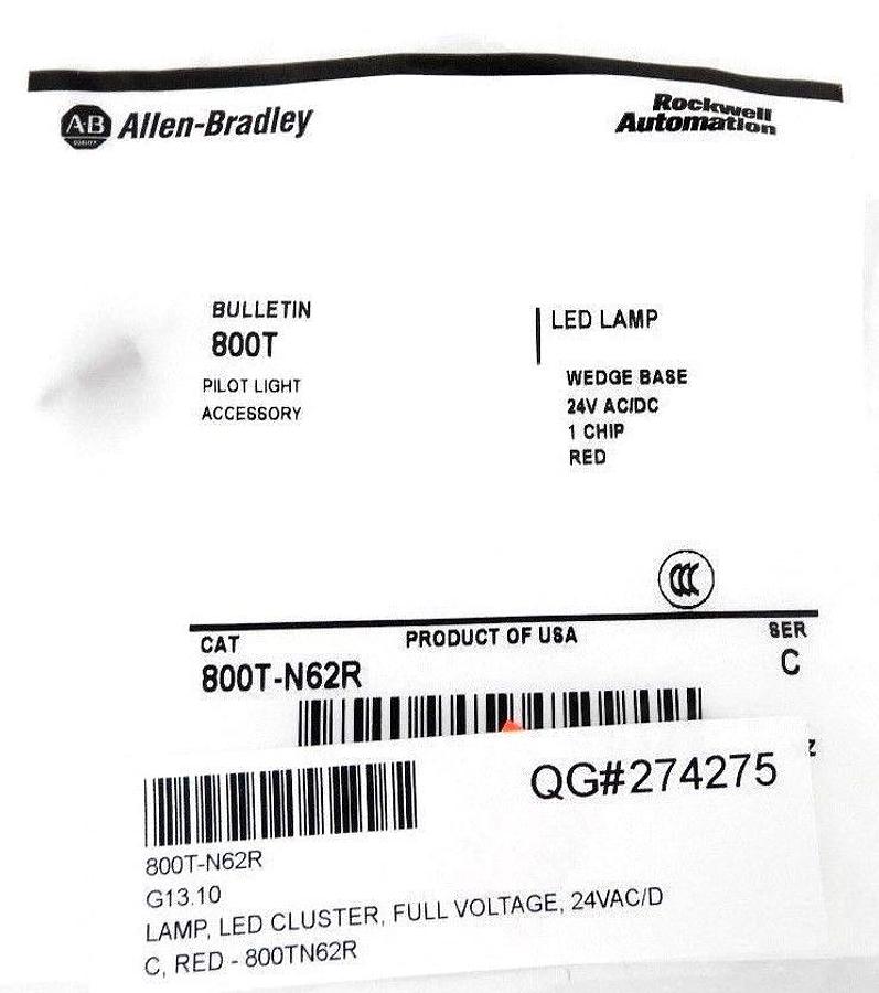 LOT OF 6 NEW ALLEN BRADLEY 800T-N62R RED LED SER. C WEDGE BASE 24V AC/DC