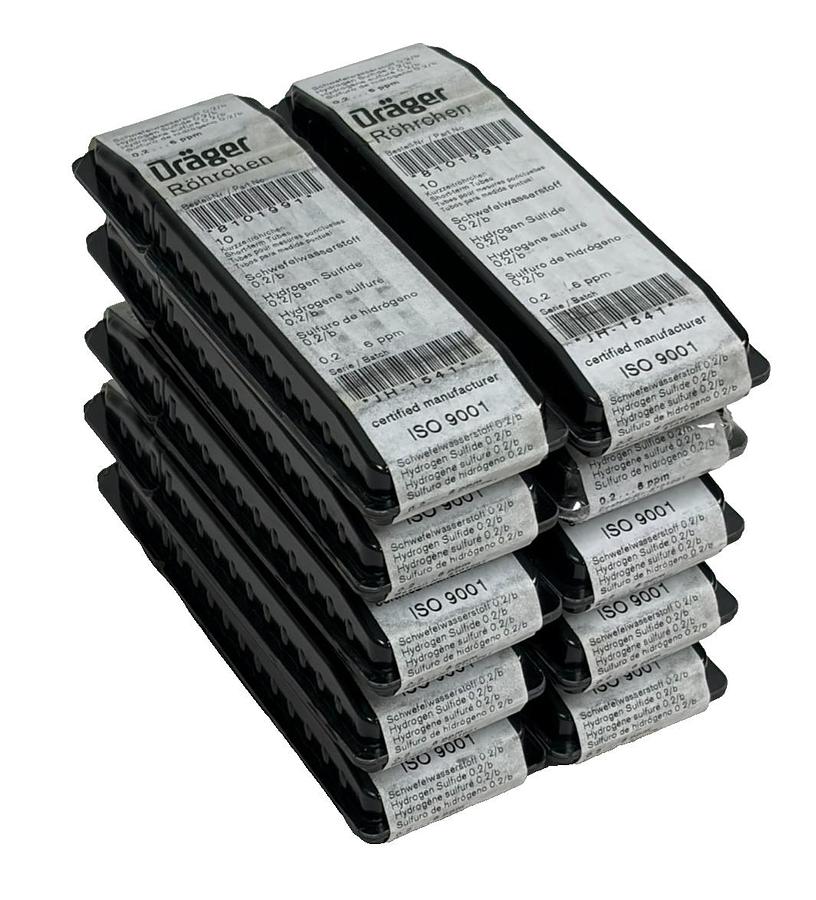 Lot of 10 Drager Hydrogen Sulfide 0.2/b Gas Detector Tubes Bulk Boxes 8101991