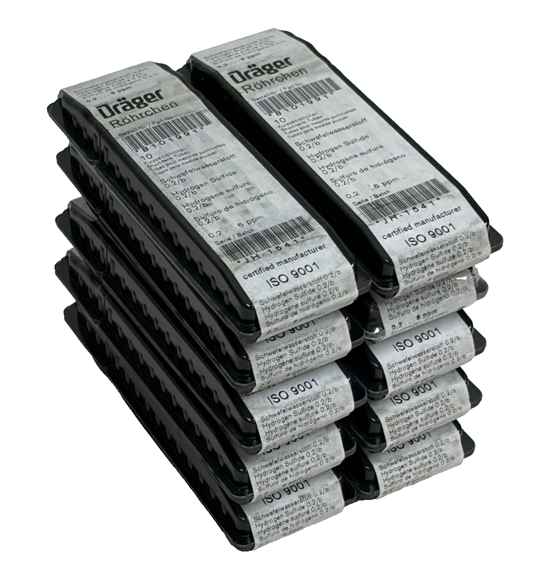 Lot of 10 Drager Hydrogen Sulfide 0.2/b Gas Detector Tubes Bulk Boxes 8101991