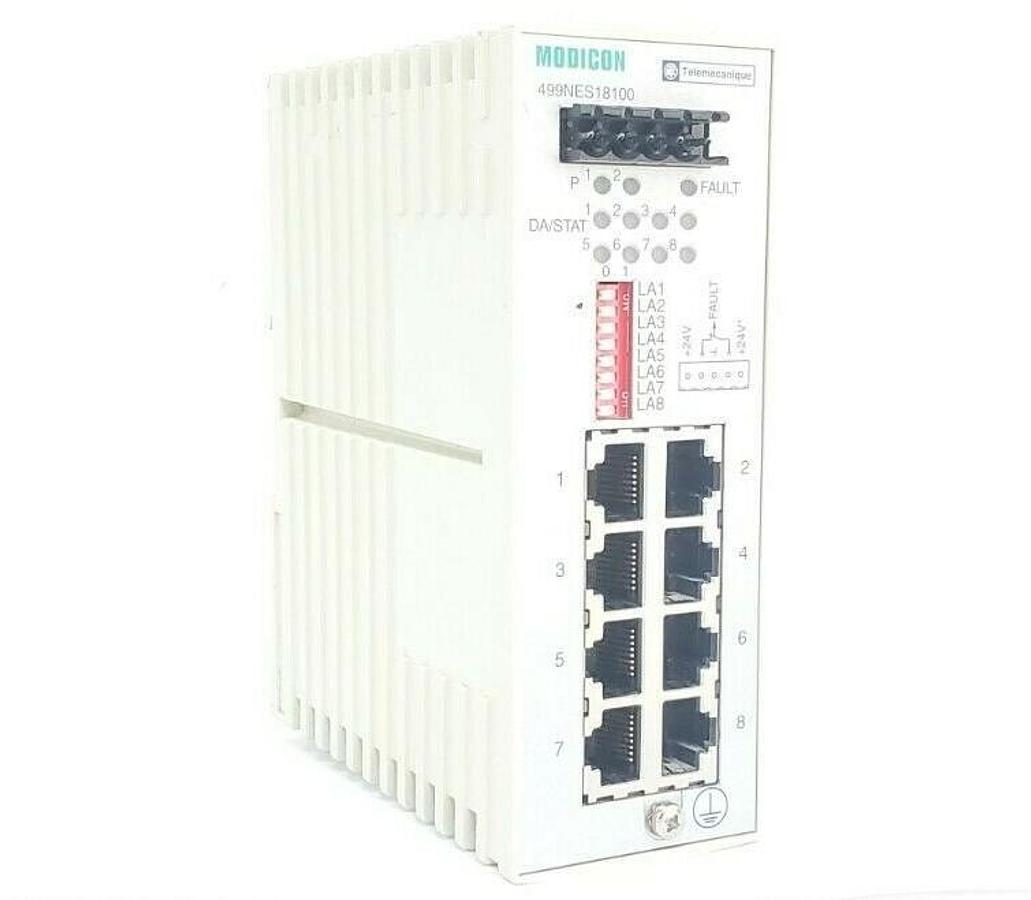 Used TELEMECANIQUE MODICON 499NES18100 CONNEXIUM 8TX 10/100 SWITCH PV: 01 RL: 00
