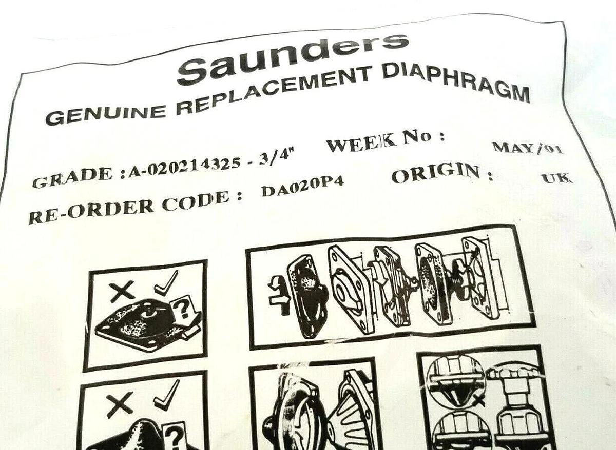 Used LOT OF 2 NEW SAUNDERS DA020P4 DIAPHRAGMS 3/4'' A-020214325-3/4''